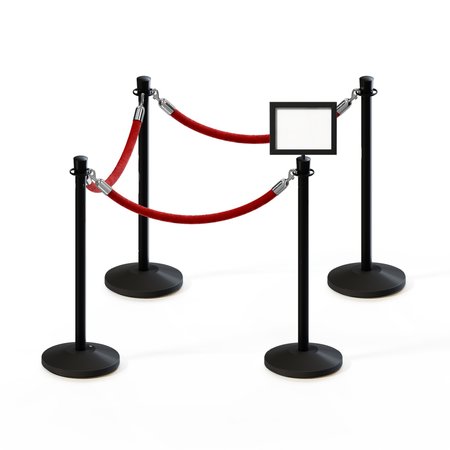 MONTOUR LINE Stanchion Post and Rope Kit Black, 4CrownTop 3RedRope 8.5x11H Sign C-Kit-3-BK-CN-1-Tapped-1-8511-H-3-PVR-RD-PS